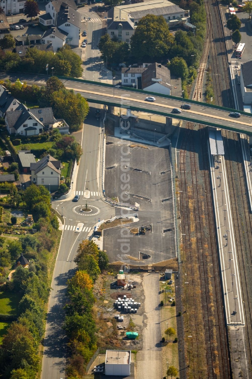 Aerial image Meschede - Road bridge construction along the Antoniusbruecke in Meschede in the state North Rhine-Westphalia, Germany