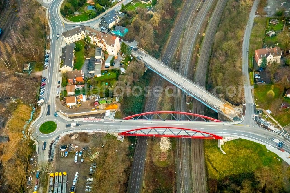 Bochum from the bird's eye view: Road bridge construction along the Buselohstrasse in Bochum in the state North Rhine-Westphalia, Germany