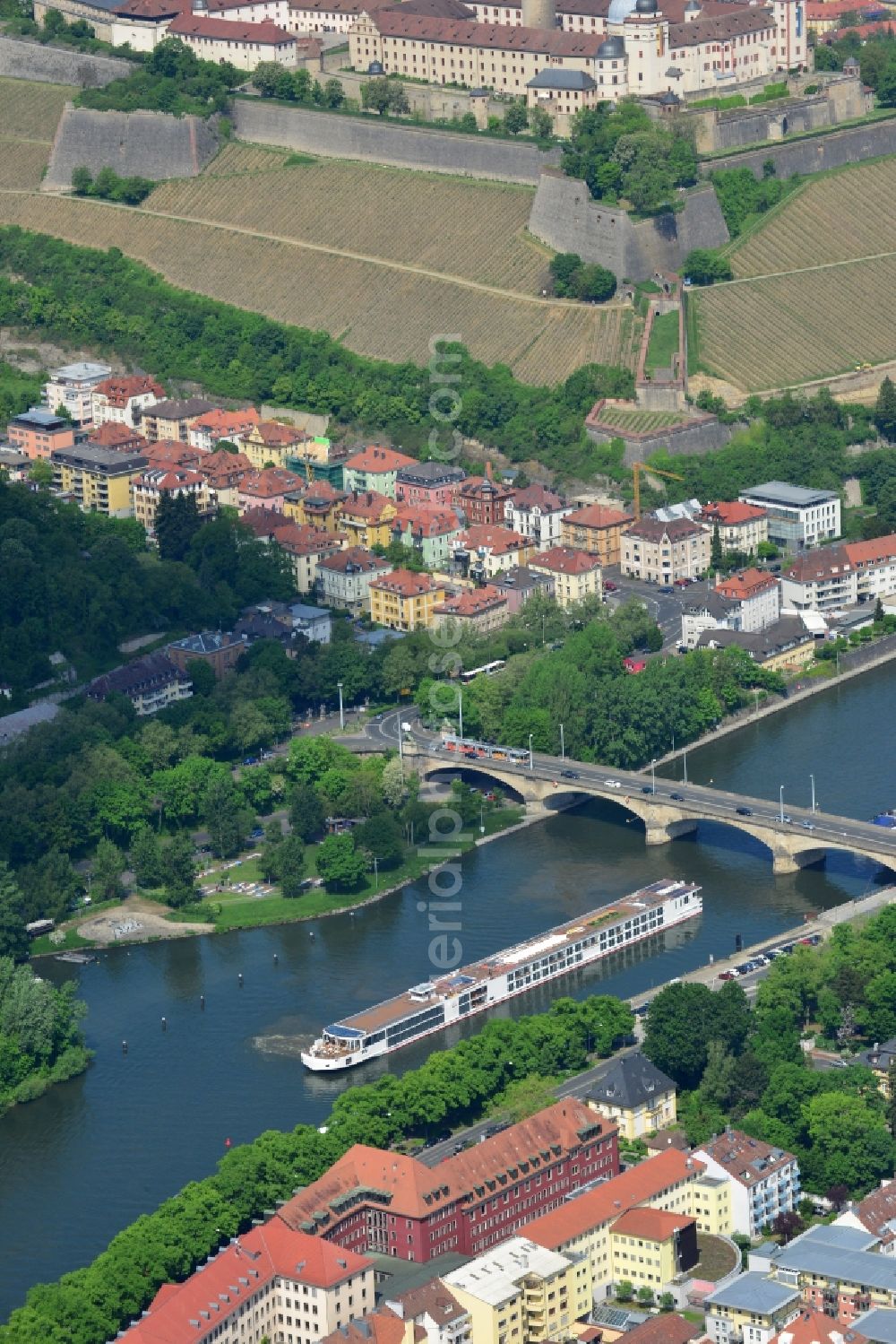 Würzburg from above - Road bridge construction along the danube river in Wuerzburg in the state Bavaria