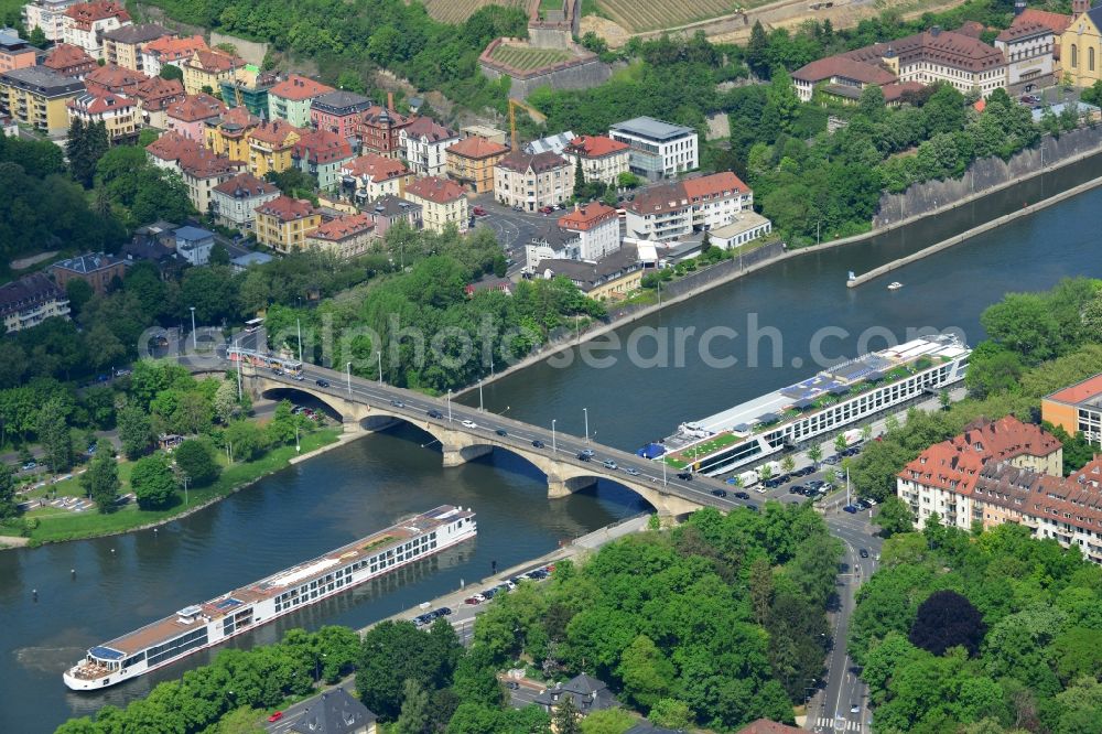 Würzburg from the bird's eye view: Road bridge construction along the danube river in Wuerzburg in the state Bavaria