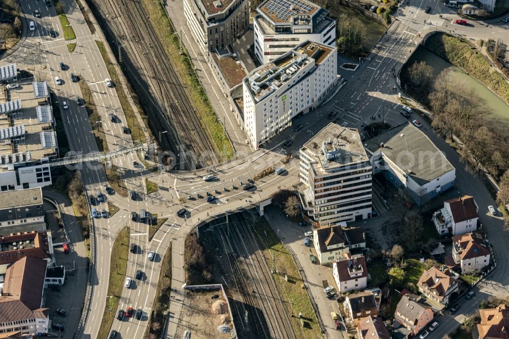 Aerial photograph Südstadt - Road bridge construction along Friedrichtsasse - B28 Tuebingen in Tuebingen in the state Baden-Wurttemberg, Germany