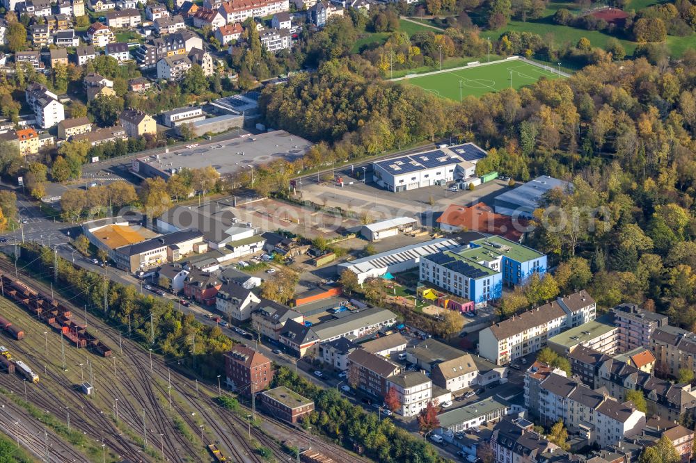 Aerial image Hagen - Road bridge construction along the Fuhrparkstrasse over the railway tracks in Hagen in the state of North Rhine-Westphalia, Germany