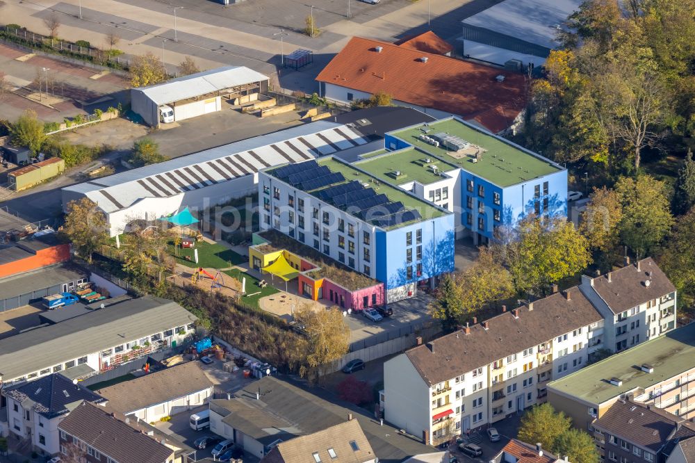 Aerial photograph Hagen - Road bridge construction along the Fuhrparkstrasse over the railway tracks in Hagen in the state of North Rhine-Westphalia, Germany