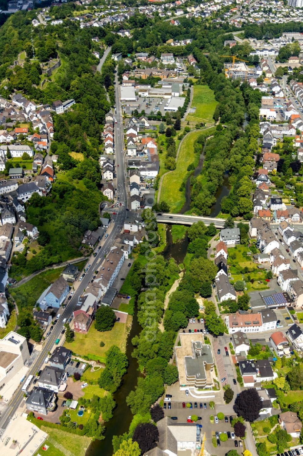 Aerial image Arnsberg - Bridge construction along the Henzestrasse over the Ruhr in Arnsberg in the federal state of North Rhine-Westphalia, Germany