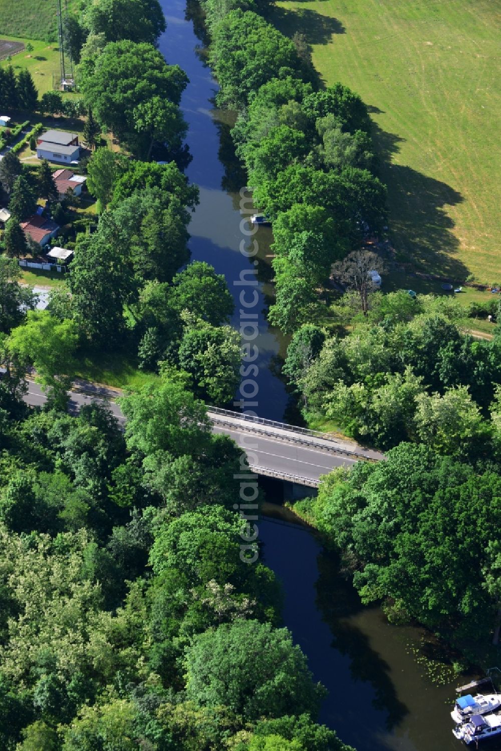 Dunkelforth from above - Road bridge construction along the Landstrasse - Bundesstrasse B1 in Dunkelforth in the state Saxony-Anhalt