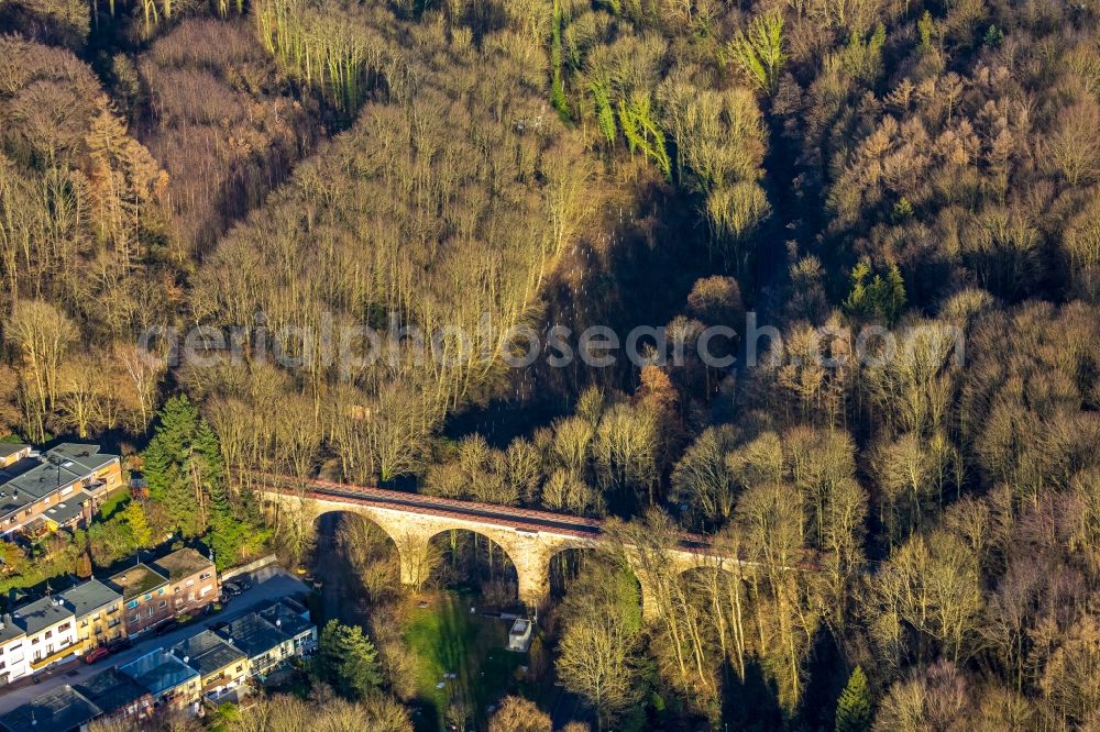 Aerial image Heiligenhaus - Road bridge construction along of Panorama Radweg in the district Unterilp in Heiligenhaus in the state North Rhine-Westphalia, Germany