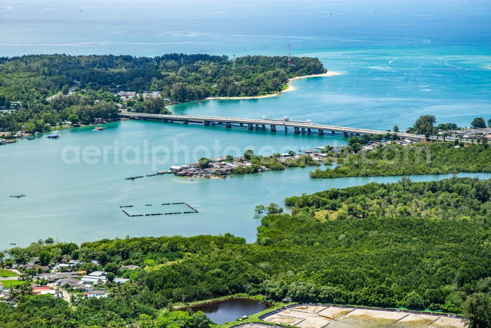 Khok Kloi from the bird's eye view: Road bridge construction along Sarasin Bridge on street Sarasin Bridge in Khok Kloi in Phang Nga, Thailand