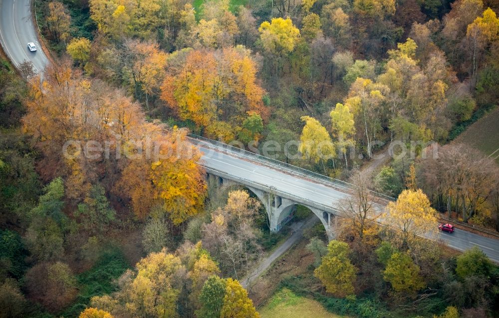 Bochum from above - Road bridge construction along the Schlossstrasse above the cycle path in Bochum in the state North Rhine-Westphalia