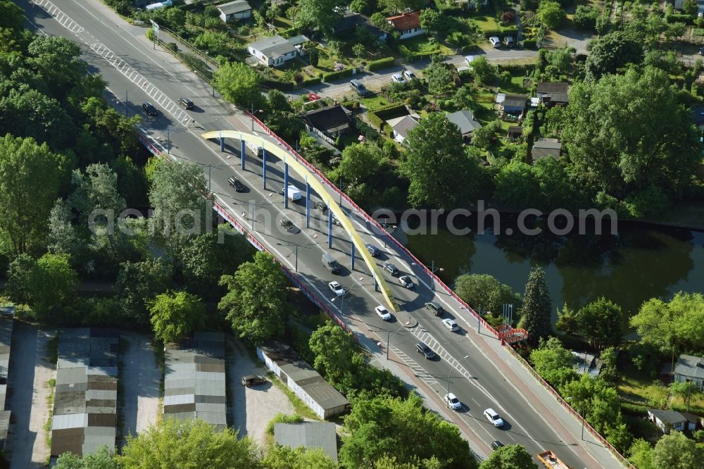 Aerial image Berlin - Road bridge construction along the Suedostallee in the district Treptow-Koepenick in Berlin, Germany