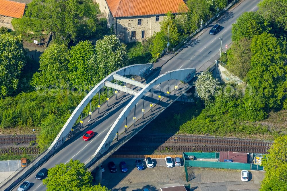 Aerial photograph Witten - Road bridge construction along the Wittener Strasse in the district Herbede in Witten in the state North Rhine-Westphalia, Germany