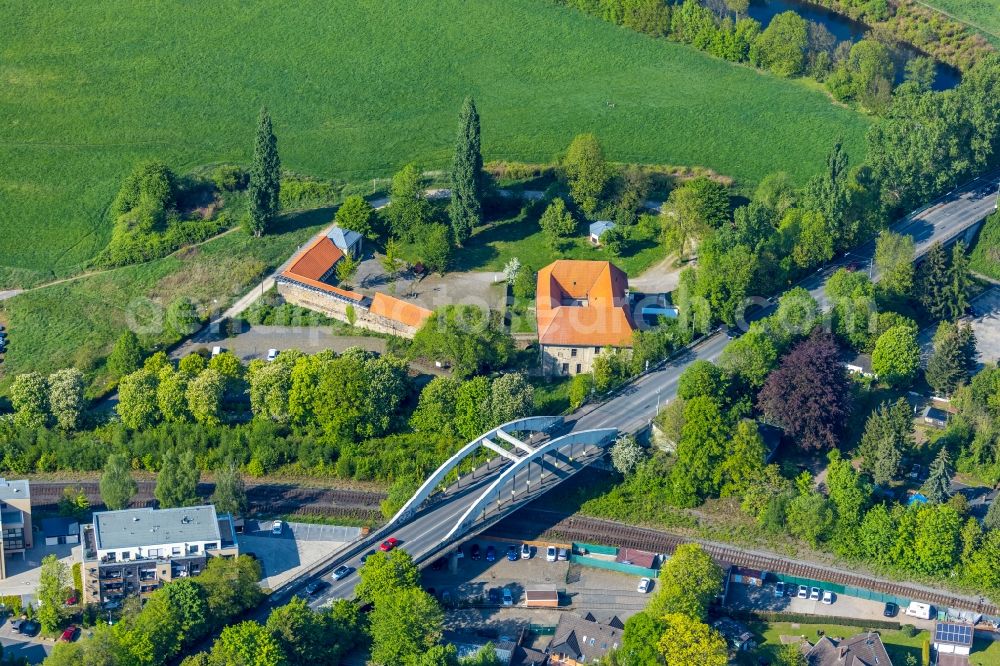 Witten from above - Road bridge construction along the Wittener Strasse in the district Herbede in Witten in the state North Rhine-Westphalia, Germany