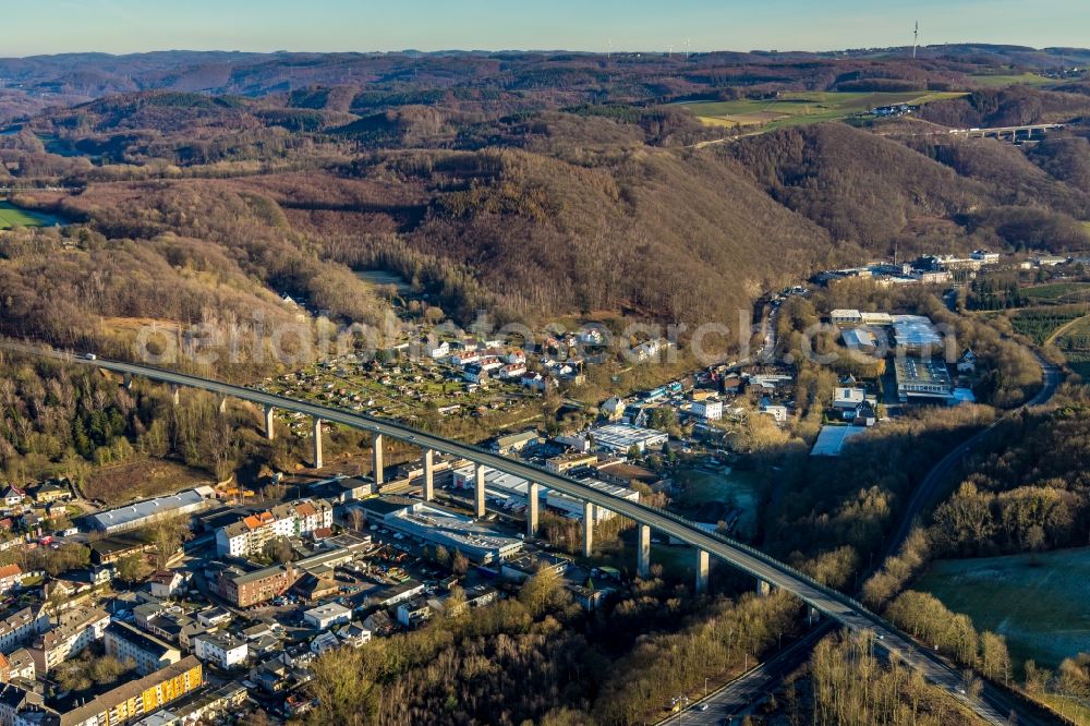 Hagen from above - Road bridge construction along the Volmeabstieg in Hagen in the state North Rhine-Westphalia, Germany