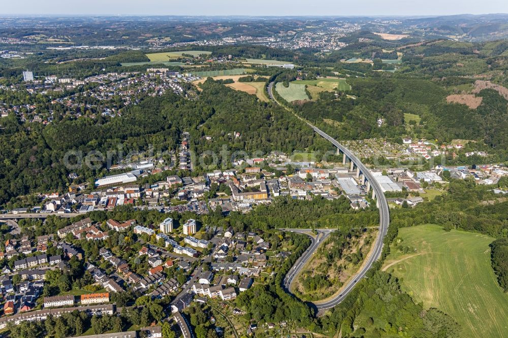 Hagen from the bird's eye view: Road bridge construction along the Volmeabstieg in Hagen in the state North Rhine-Westphalia, Germany