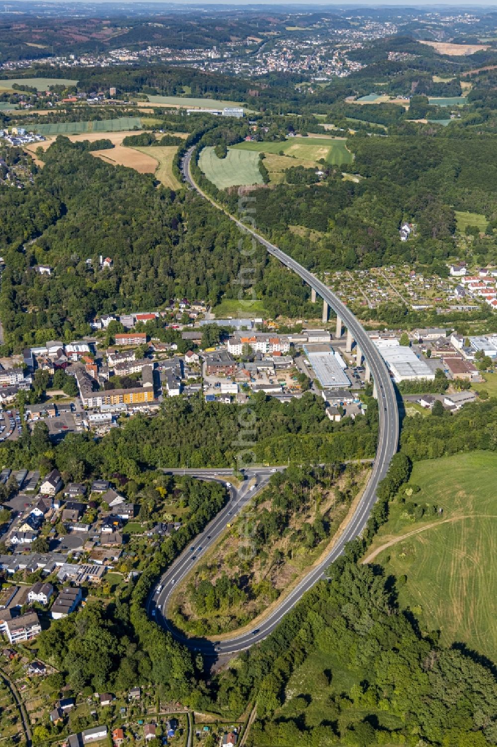 Aerial photograph Hagen - Road bridge construction along the Volmeabstieg in Hagen in the state North Rhine-Westphalia, Germany