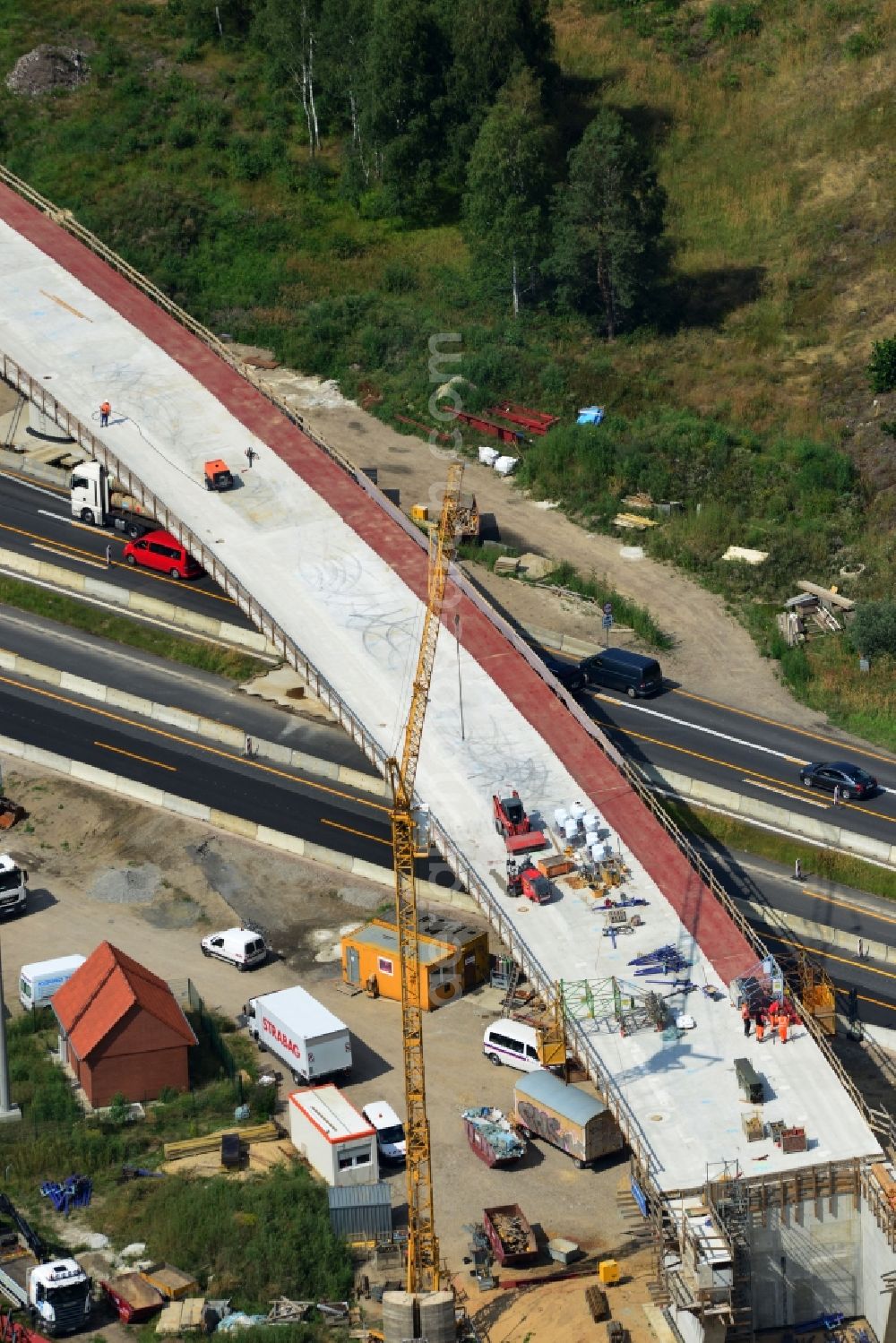 Groß Ziethen from above - Construction site of the junction Havelland at the motorway A10 and A24 in the state Brandenburg