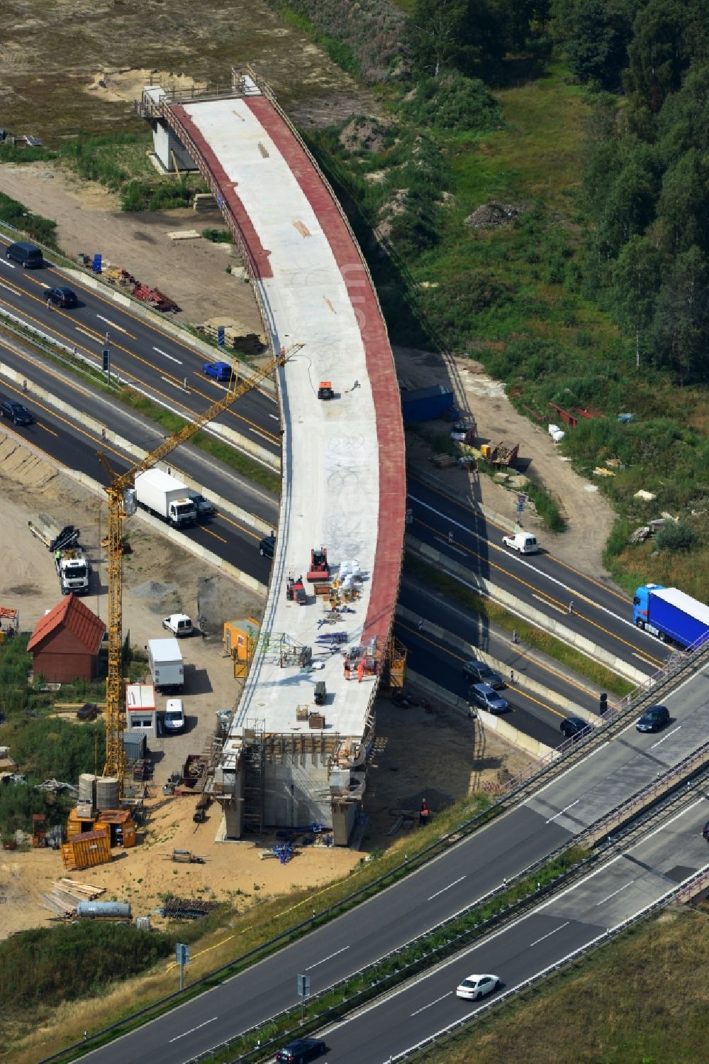 Aerial image Groß Ziethen - Construction site of the junction Havelland at the motorway A10 and A24 in the state Brandenburg