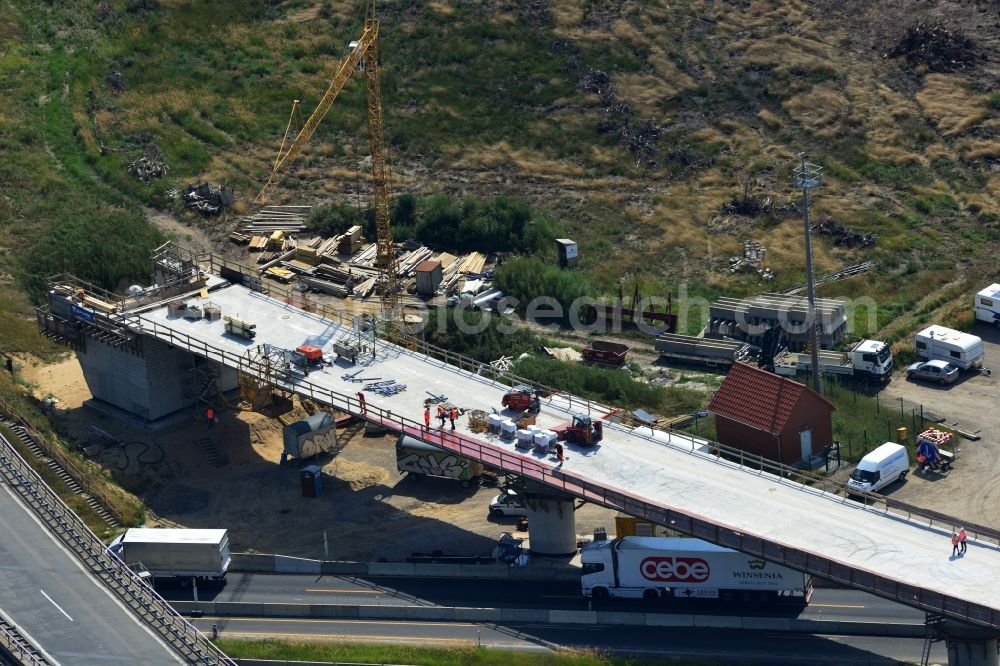 Groß Ziethen from the bird's eye view: Construction site of the junction Havelland at the motorway A10 and A24 in the state Brandenburg