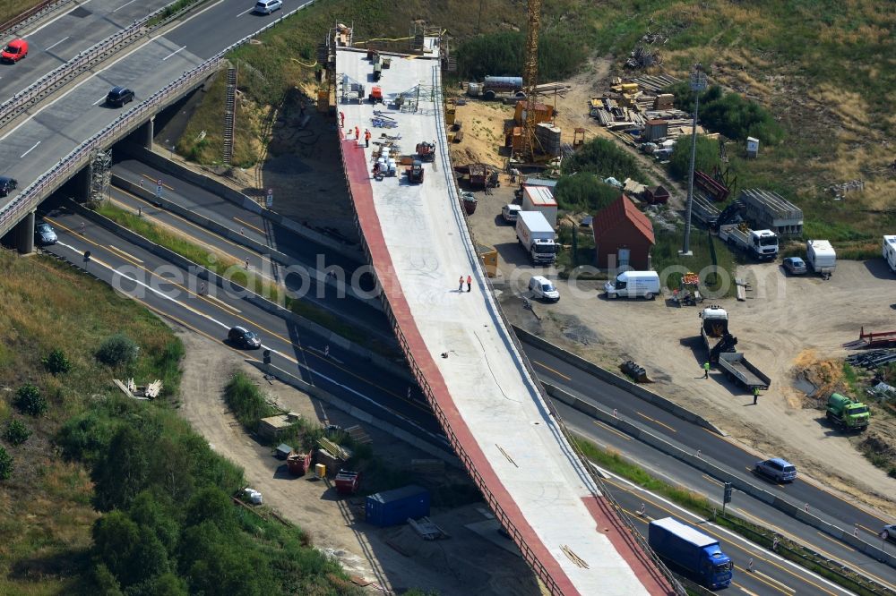 Aerial photograph Groß Ziethen - Construction site of the junction Havelland at the motorway A10 and A24 in the state Brandenburg