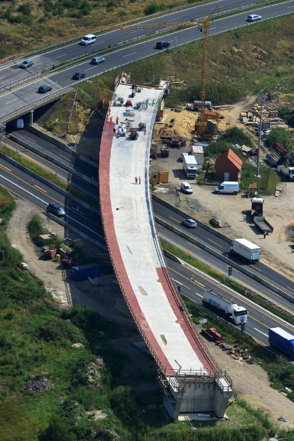 Groß Ziethen from above - Construction site of the junction Havelland at the motorway A10 and A24 in the state Brandenburg