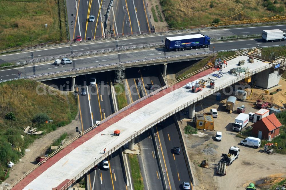 Groß Ziethen from the bird's eye view: Construction site of the junction Havelland at the motorway A10 and A24 in the state Brandenburg