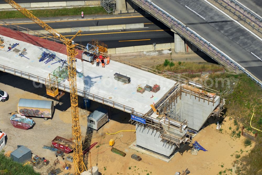 Aerial photograph Groß Ziethen - Construction site of the junction Havelland at the motorway A10 and A24 in the state Brandenburg