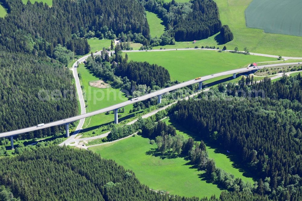 Döggingen from above - Road bridge construction along of viadukt Gauchatalbruecke in Doeggingen in the state Baden-Wuerttemberg, Germany