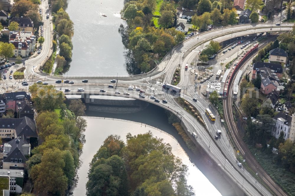 Aerial photograph Essen - Road bridge construction Gustav-Heinemann-Bruecke in the district Werden in Essen in the state North Rhine-Westphalia, Germany