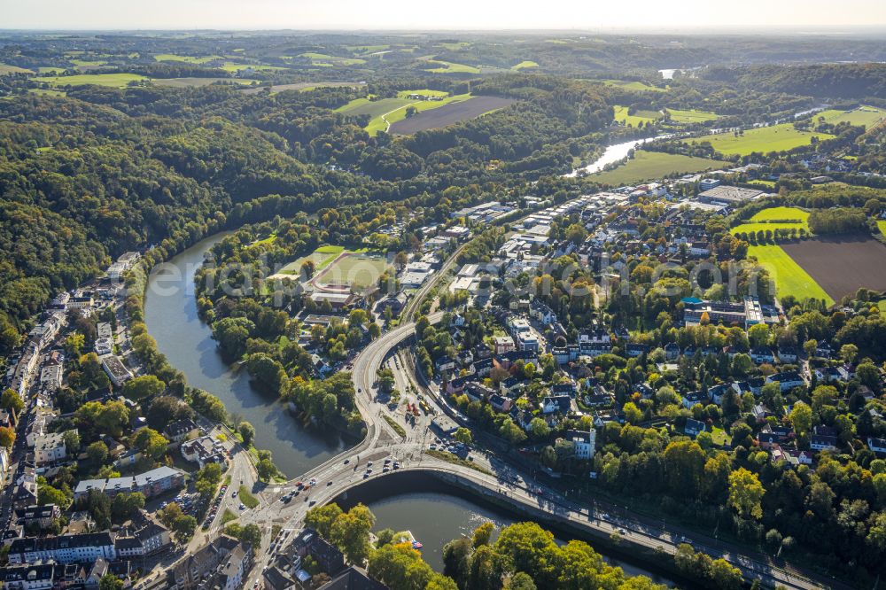 Aerial image Essen - Road bridge construction Gustav-Heinemann-Bruecke in the district Werden in Essen in the state North Rhine-Westphalia, Germany