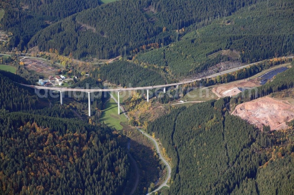 Titisee-Neustadt from above - Road bridge over the valley of the river Gutach in the Black Forest in Titisee-Neustadt in the state Baden-Wuerttemberg, Germany