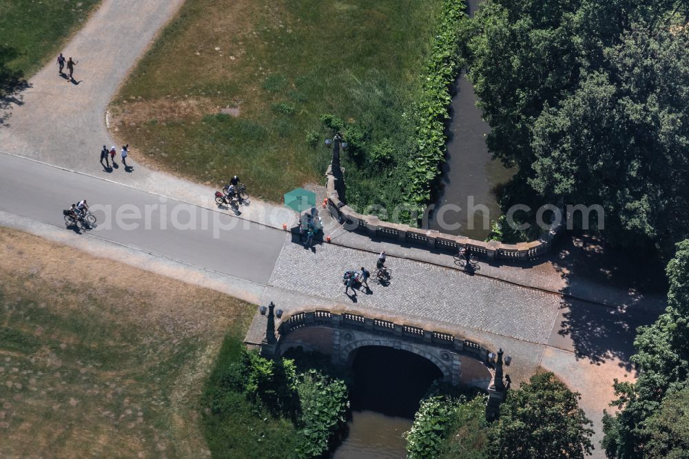 Bremen from above - Road bridge construction Melchersbruecke in Buergerpark in Bremen, Germany