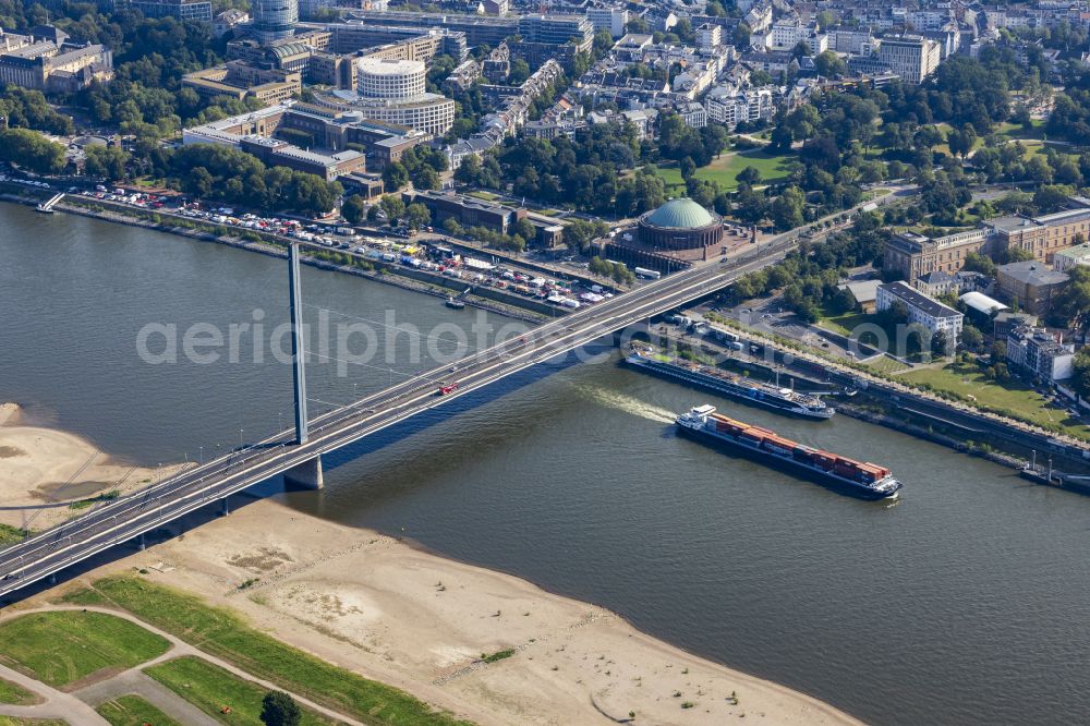 Düsseldorf from above - Oberkassel Bridge over the Rhine in Duesseldorf in the federal state of North Rhine-Westphalia, Germany