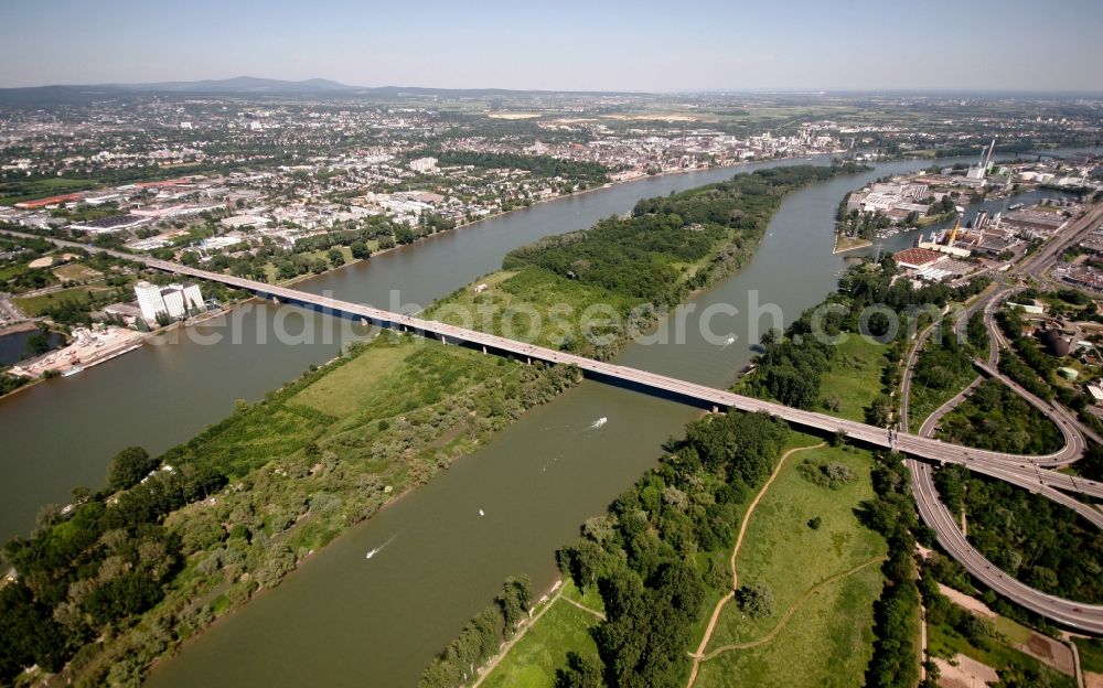 Mainz Mombach from above - Highway A 642 between Mainz Mombach in Rhineland Palatinate and Wiesbaden Schierstein