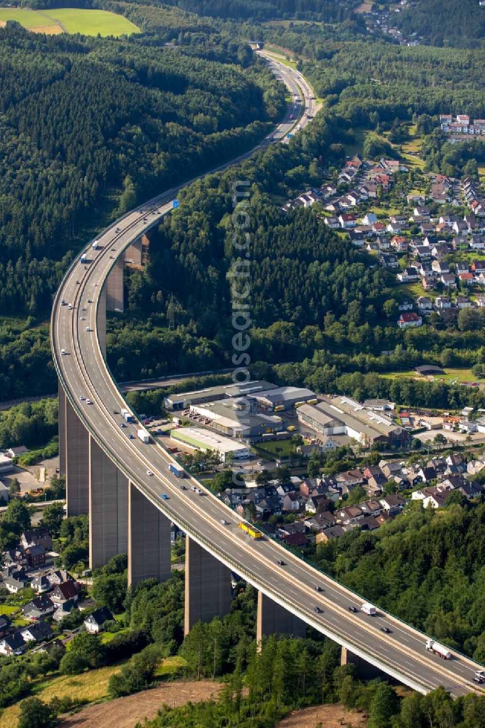 Aerial image Siegen - Road bridge construction as part of the european route E40 / federal motorway A45 in Siegen in the state North Rhine-Westphalia