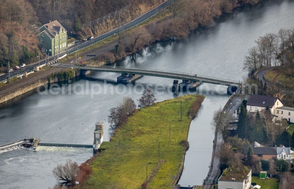 Aerial photograph Hattingen - Road bridge construction along the Am Stade about the Ruhr in Hattingen in the state North Rhine-Westphalia, Germany