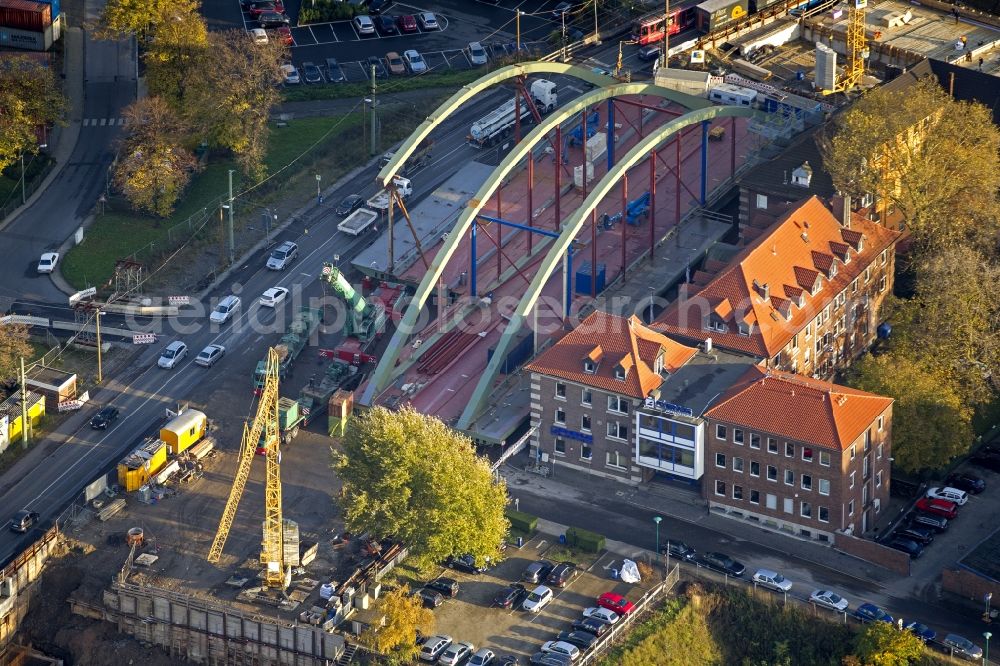 Duisburg from the bird's eye view: Bridge construction on Vincke banks in Duisburg in the Ruhr area in North Rhine-Westphalia