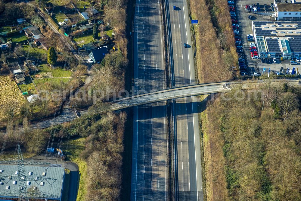 Aerial photograph Witten - Road bridge construction to overbridge the federal road A44 in Witten in the state North Rhine-Westphalia