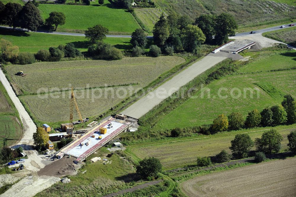 Aerial photograph Sebexen - Blick auf Brückenneubauten entlang der neuen Ortsumgehung Sebexen - Osterbruch in Niedersachsen durch die EUROVIA Gruppe. View new bridges along the new bypass street of Sebexen - Osterbruch in Lower Saxony by the EUROVIA group.