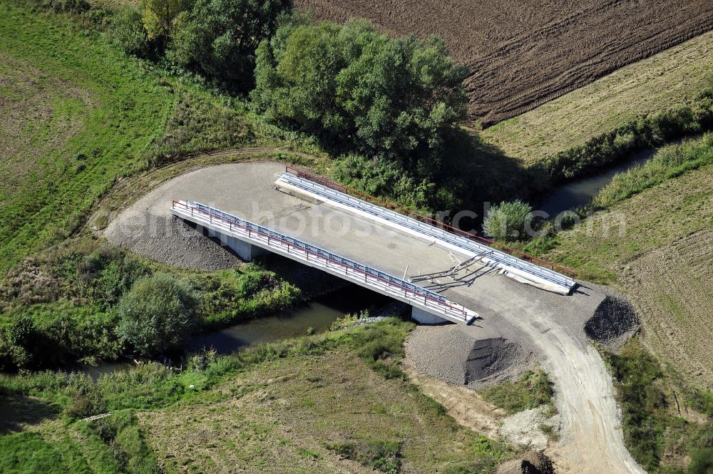 Sebexen from above - Blick auf Brückenneubauten entlang der neuen Ortsumgehung Sebexen - Osterbruch in Niedersachsen durch die EUROVIA Gruppe. View new bridges along the new bypass street of Sebexen - Osterbruch in Lower Saxony by the EUROVIA group.