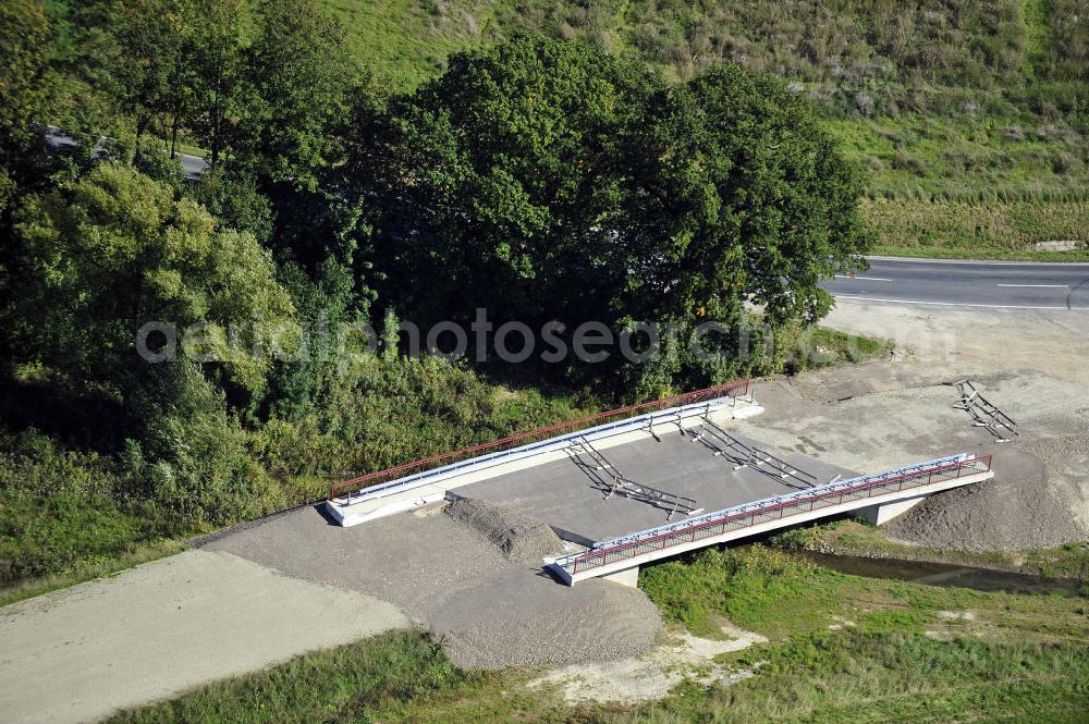 Sebexen from the bird's eye view: Blick auf Brückenneubauten entlang der neuen Ortsumgehung Sebexen - Osterbruch in Niedersachsen durch die EUROVIA Gruppe. View new bridges along the new bypass street of Sebexen - Osterbruch in Lower Saxony by the EUROVIA group.