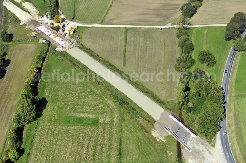 Sebexen from the bird's eye view: Blick auf Brückenneubauten entlang der neuen Ortsumgehung Sebexen - Osterbruch in Niedersachsen durch die EUROVIA Gruppe. View new bridges along the new bypass street of Sebexen - Osterbruch in Lower Saxony by the EUROVIA group.