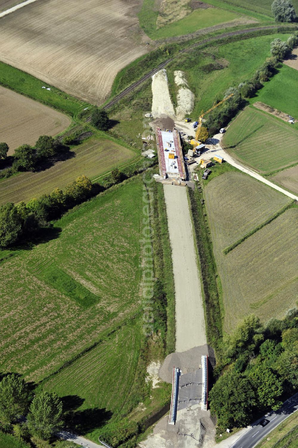 Aerial image Sebexen - Blick auf Brückenneubauten entlang der neuen Ortsumgehung Sebexen - Osterbruch in Niedersachsen durch die EUROVIA Gruppe. View new bridges along the new bypass street of Sebexen - Osterbruch in Lower Saxony by the EUROVIA group.