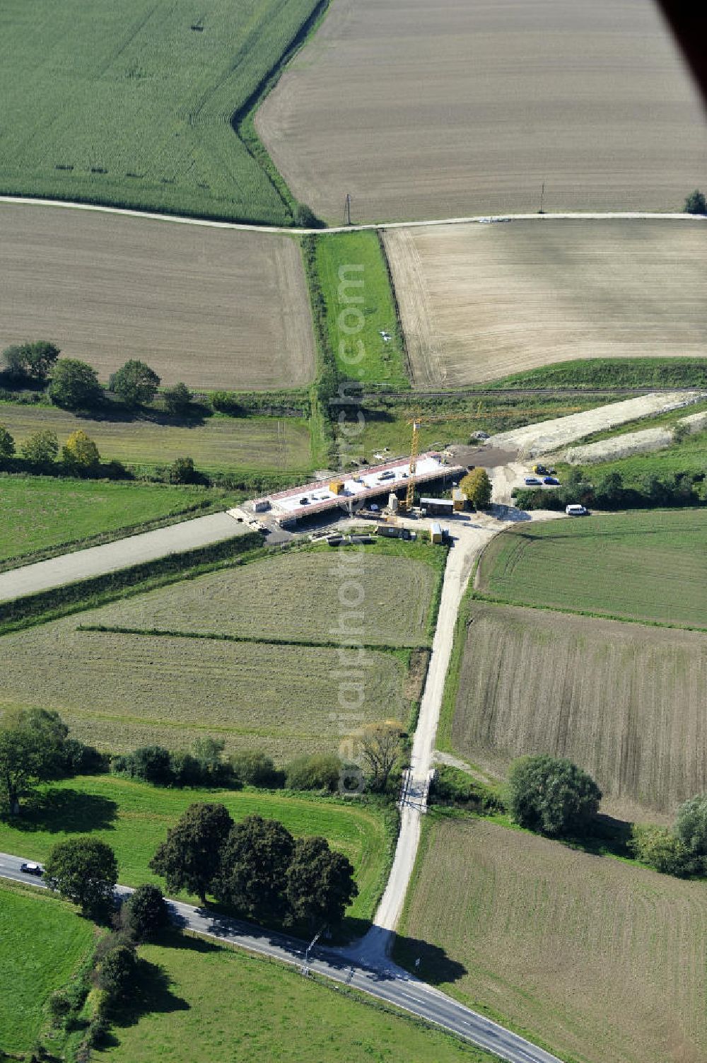 Aerial photograph Sebexen - Blick auf Brückenneubauten entlang der neuen Ortsumgehung Sebexen - Osterbruch in Niedersachsen durch die EUROVIA Gruppe. View new bridges along the new bypass street of Sebexen - Osterbruch in Lower Saxony by the EUROVIA group.