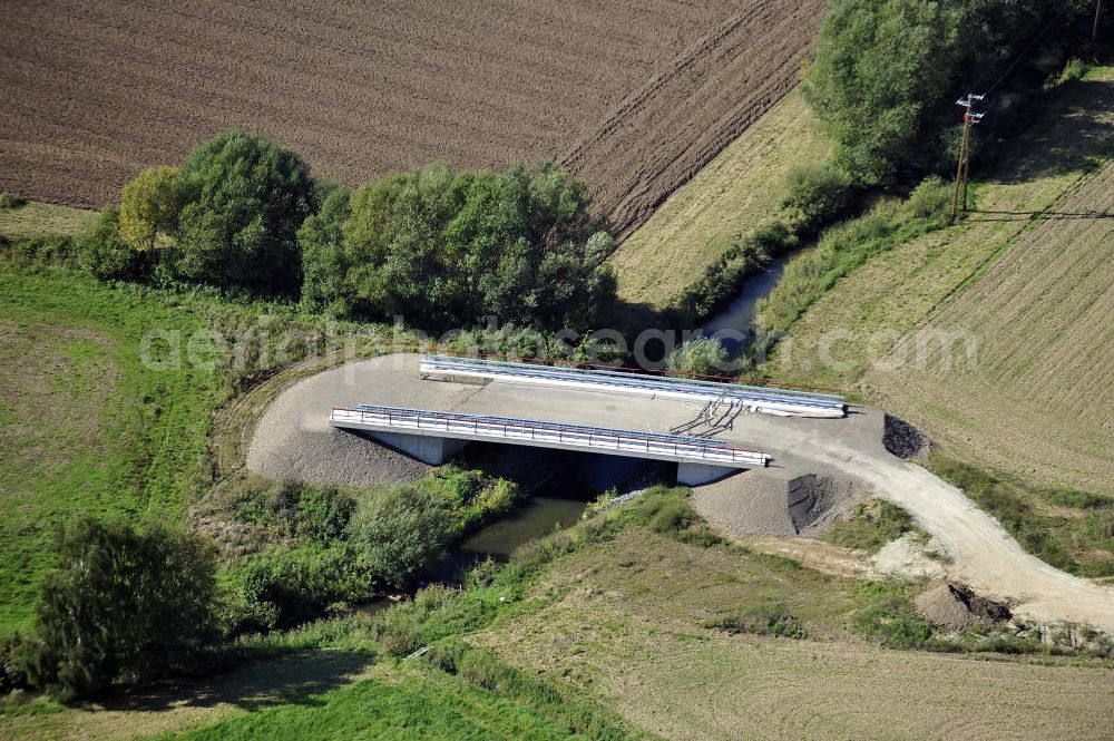 Sebexen from above - Blick auf Brückenneubauten entlang der neuen Ortsumgehung Sebexen - Osterbruch in Niedersachsen durch die EUROVIA Gruppe. View new bridges along the new bypass street of Sebexen - Osterbruch in Lower Saxony by the EUROVIA group.