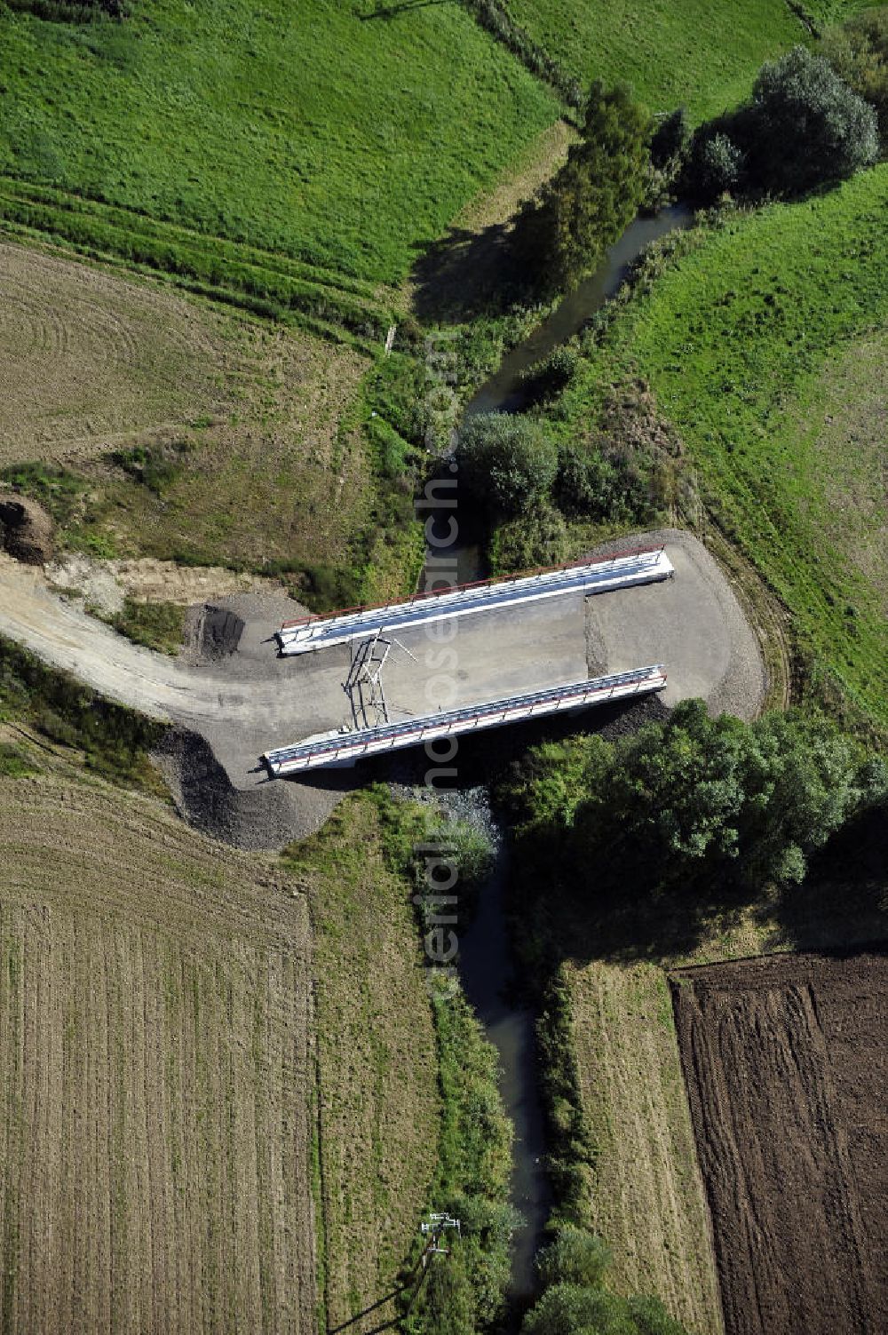 Aerial image Sebexen - Blick auf Brückenneubauten entlang der neuen Ortsumgehung Sebexen - Osterbruch in Niedersachsen durch die EUROVIA Gruppe. View new bridges along the new bypass street of Sebexen - Osterbruch in Lower Saxony by the EUROVIA group.