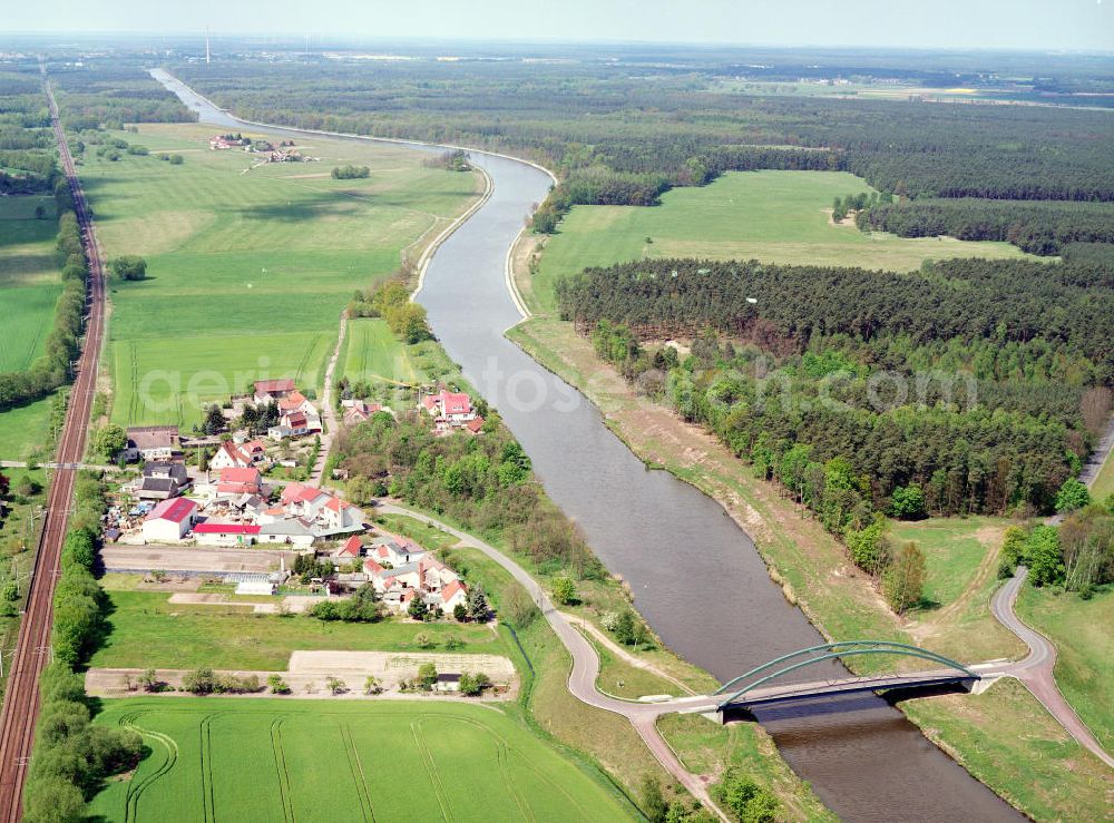 Aerial image Wusterwitz / BRB - Brückenneubau westlich von Wusterwitz am Elbe-Havel-Kanal im Rahmen von Ausgleichs- und Ersatzmaßnahmen am Wasserstraßenkreuz Magdeburg / Elbe-Havel-Kanal. Ein Projekt des Wasserstraßenneubauamtes Magdeburg