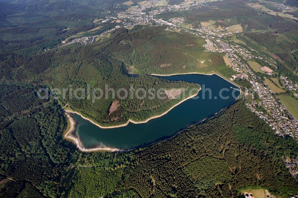 Hilchenbach from above - View of the Breitenbachtalsperre in Hilchenbach in the state of North Rhine-Westphalia