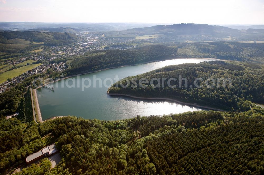 Hilchenbach from above - View of the Breitenbachtalsperre in Hilchenbach in the state of North Rhine-Westphalia