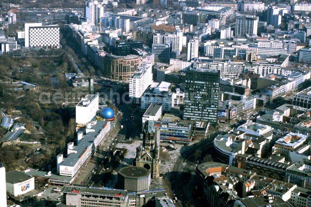 Aerial photograph Berlin / Charlottenburg - Breitscheidplatz und Gedächtniskirche in Berlin-Charlottenburg.