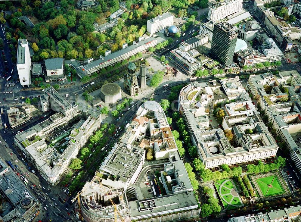 Aerial photograph Berlin - Charlottenburg - Breitscheidplatz mit der Gedächtnisskirche in Berlin - Charlottenburg.