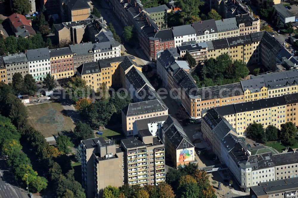 Aerial photograph Chemnitz - Bruehl - quarter in the north of the city center of Chemnitz in Saxony